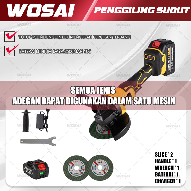 WOSAI Penggiling Sudut Mesin Penggiling Baterai Penggiling Penggiling Tanpa Sikat Mesin Penggiling S