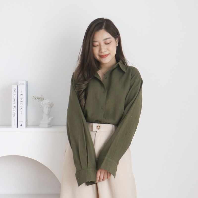 Kemeja Oversize Wanita linen Tanpa Saku Lengan Panjang Kmj03Pa