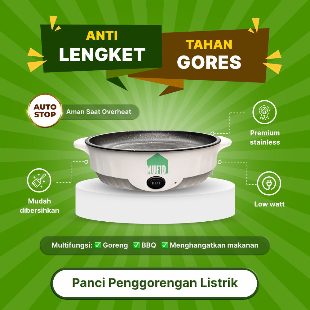 Panci Listrik Electric Fry Pan Lapisan Anti Lengket Kukus Goreng Multifungsi - Mufid