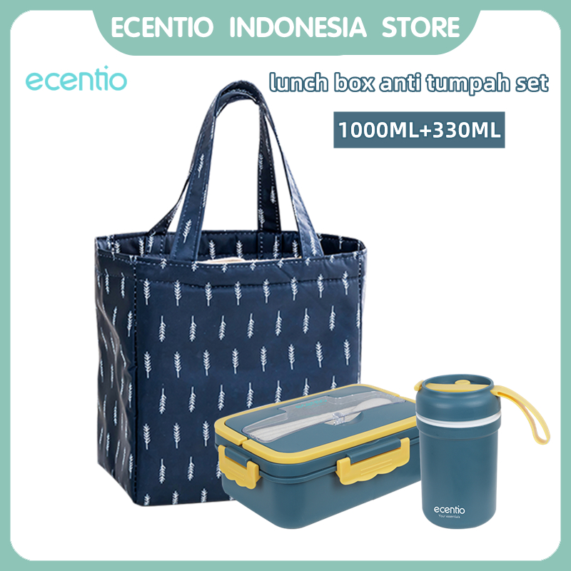 ecentio lunch box set 4 Grid  1000ml+330ml tempat bekal makan dan tempat minum anak kotak makan anti tumpah free sendok