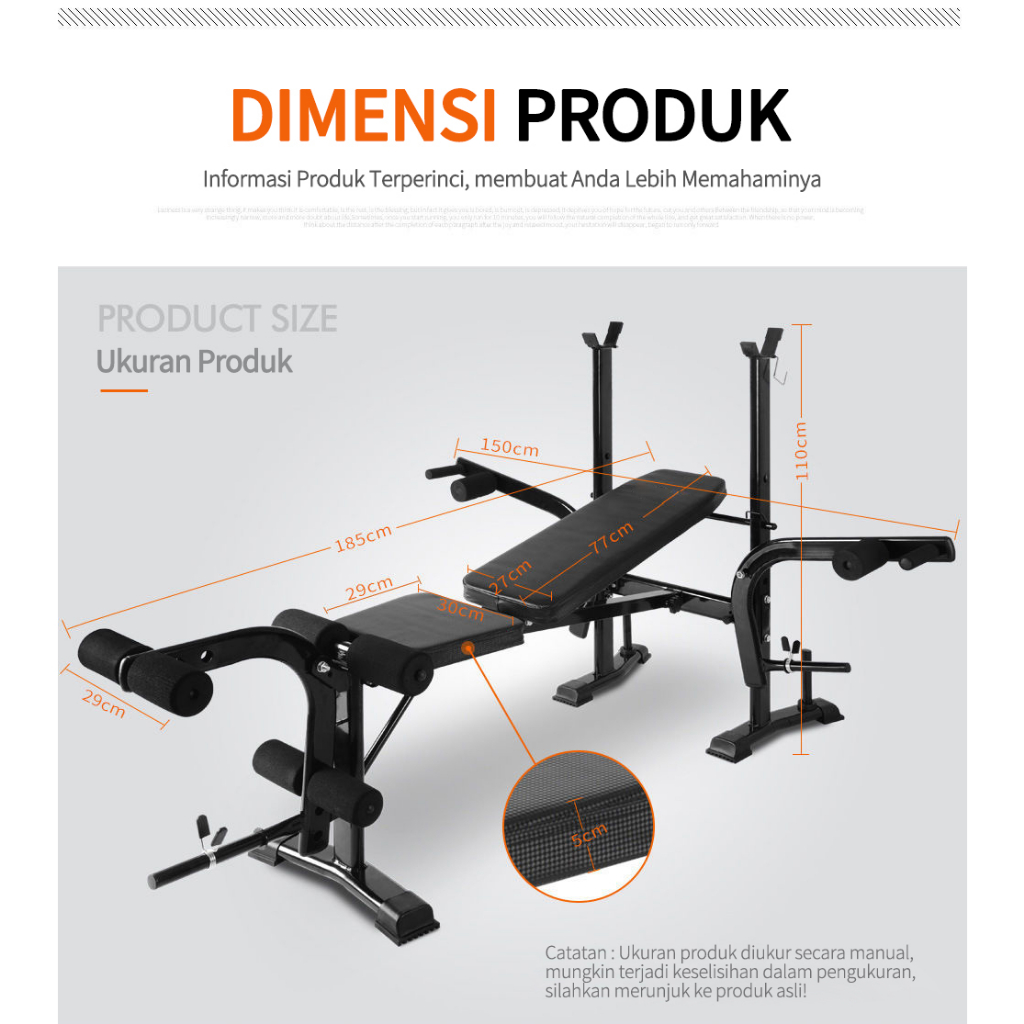 Bench Press Besa Adjustable Multi Gym Weight Bench Barbell Alat Olahraga Rumahan Fitness