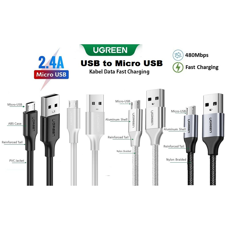 UGREEN Kabel Data Micro USB Fast Charger USB Micro Braided