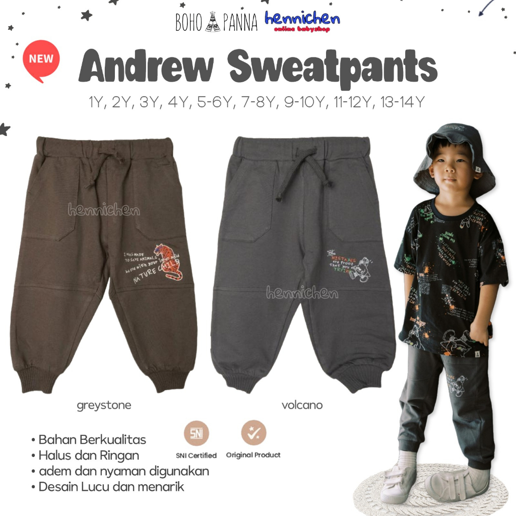 Bohopanna Andrew Pants 1-10 Tahun Celana Panjang Jogger Motif Streetwear Anak Laki Laki