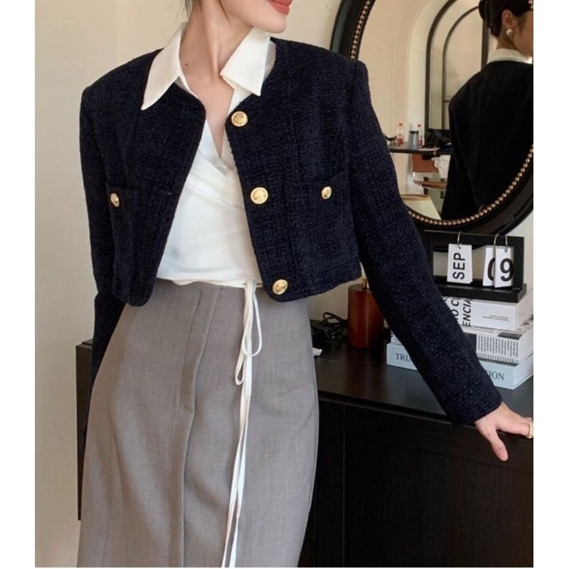 VN MERLYN CROP TWEED BLAZER / PREMIUM OUTER CARDIGAN TWEED WANITA BLAZER