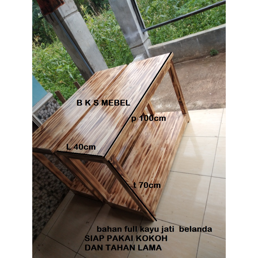 MEJA TV KAYU JATI BELANDA SIAP PAKAI PANJANG 100CM LEBAR 40CM TINGGI 70CM DUA SUSUSN