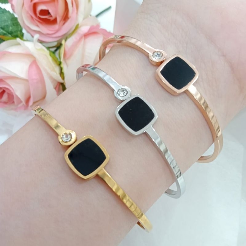 gelang bangle titanium fashion persegi hitam