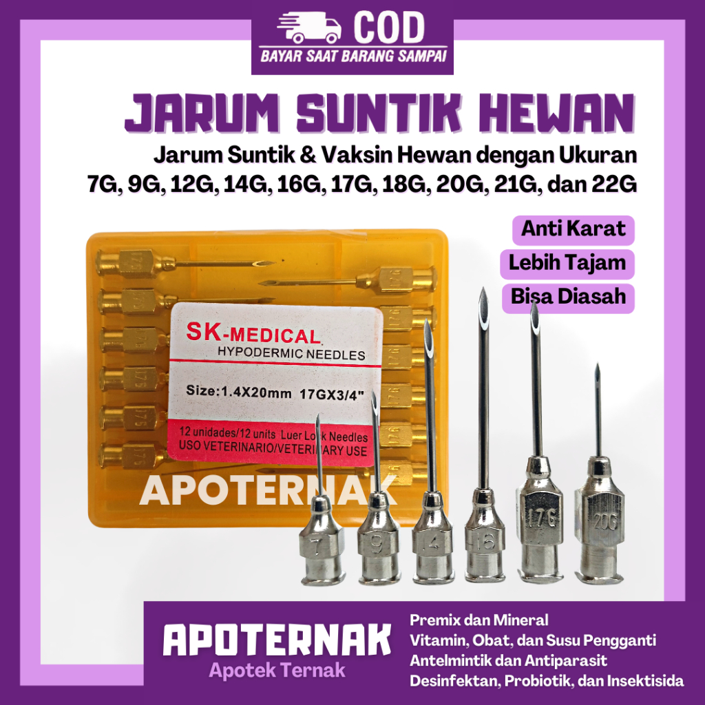 1 PACK JARUM SUNTIK HEWAN isi 10 pcs dan 12 pcs Ukuran Lengkap | Needle | Jarum Suntik Hewan Sapi, Kambing, Kuda, Babi, Anjing, Kucing, Ayam, Unggas, dll | Needle JARUM 7G 9G 12G 14G 16G 17G 18G 20G 21G 22G