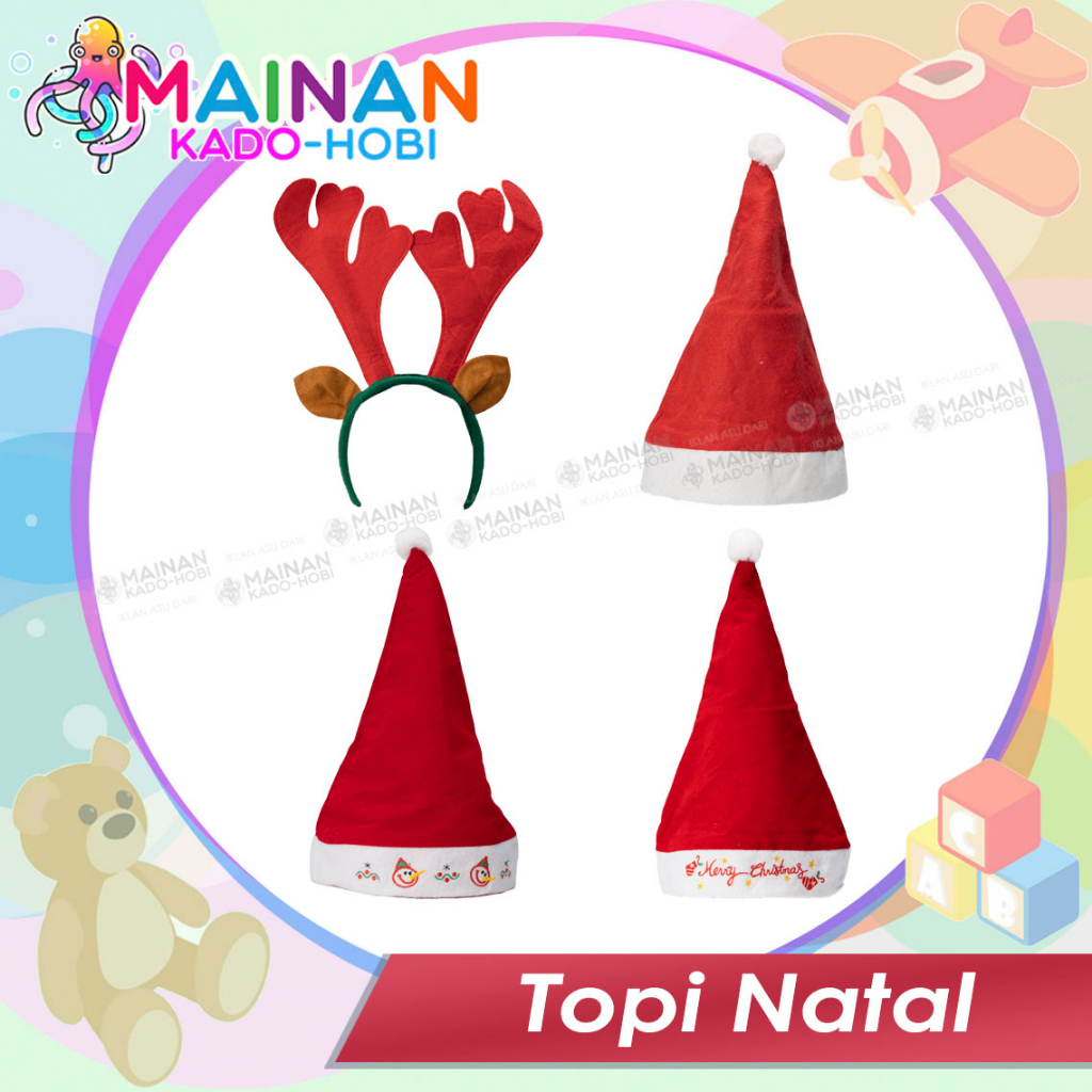 HOBI KOLEKSI CHRISTMAS HAT ANAK TOPI NATAL POLOS MOTIF KARAKTER SANTA CLAUS