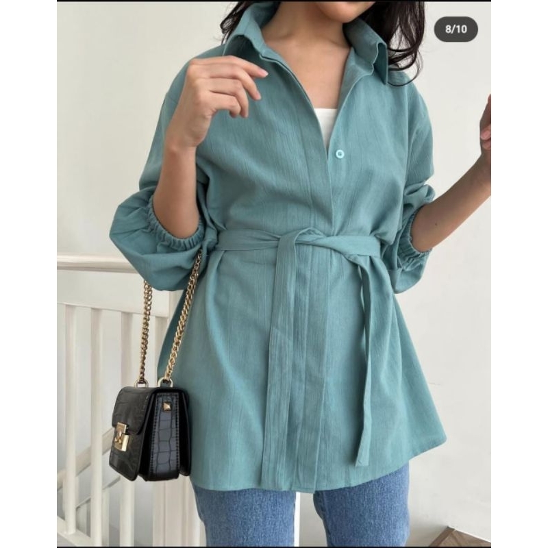 Blouse Wanita Polos Oversize Megan Blouse Kemeja Crinkle Airflow Kekinian