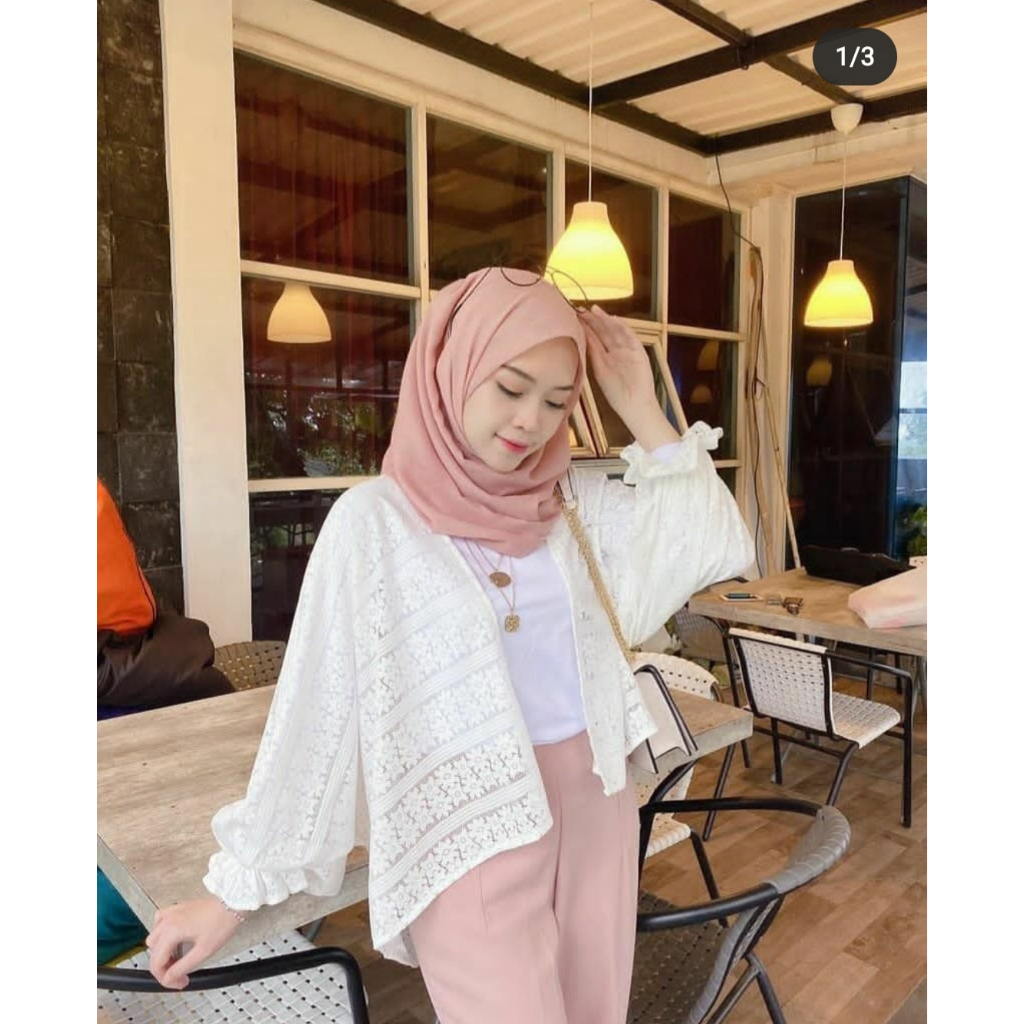 OUTER BROKAT LENGAN PANJANG KERUT// CARDIGAN BATWING // ATASAN BRUKAT KERUT // KARDIGAN OVERSIZE