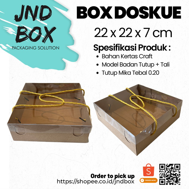 Box Doskue 22 x 22 x 7 cm Tutup Mika + Tali (Min Order 2 Pcs)