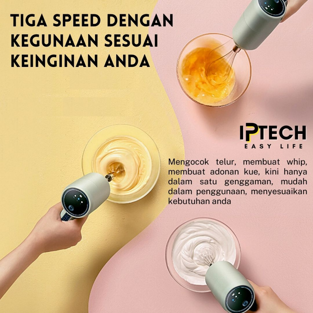 IPTECH WIRELESS HAND MIXER 3 Speed dan 2 Kepala Mixer Dengan USB Charger l Pengocok Telur l Pengocok Kue IPC03X