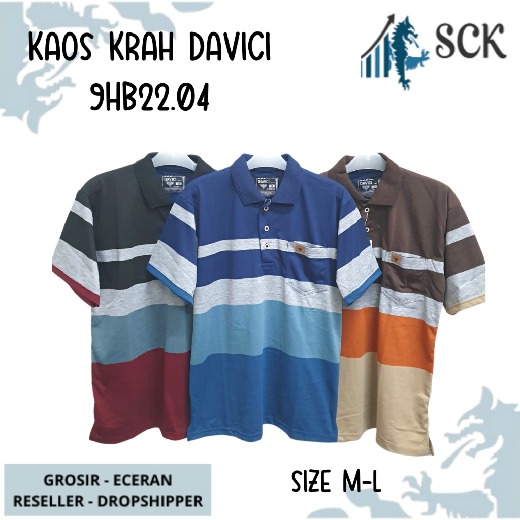 Kaos Kerah Pria DAVICI 2232 2218 2204 2238 Motif Salur Kombinasi Halus ukuran Standar / Baju Cowok Size M-L - sckmenwear GROSIR