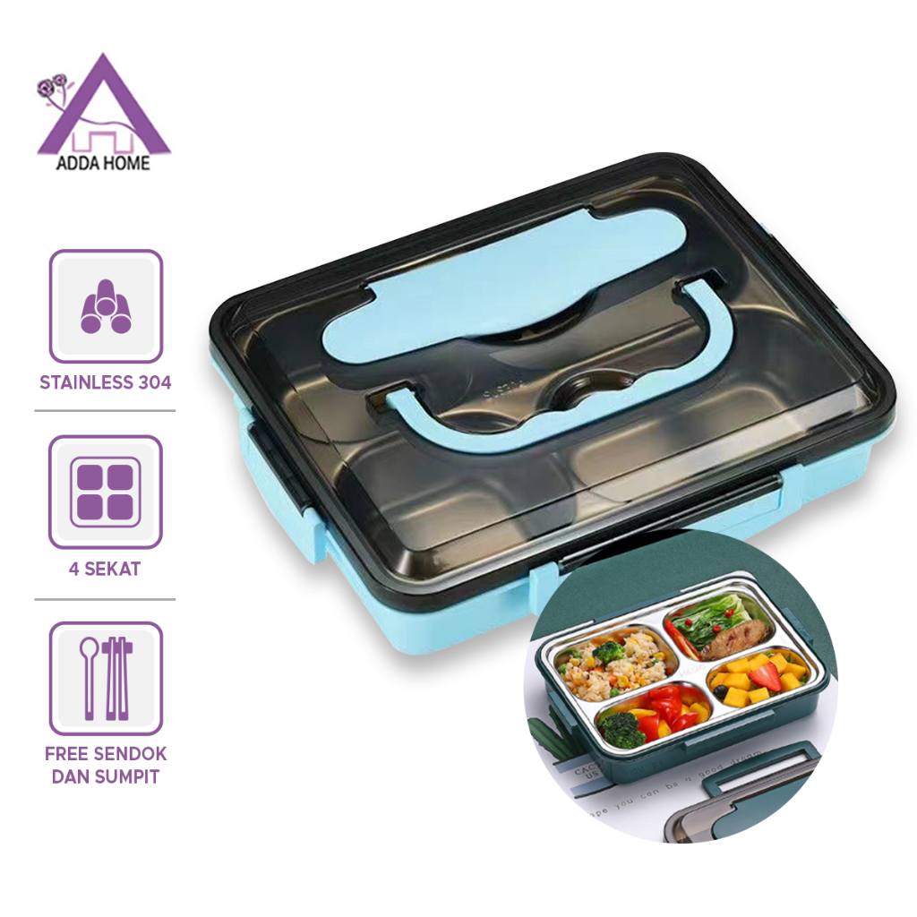 Kotak Bekal Makan 4 Sekat Lunch Box Stainless 304 Tahan Panas Dingin