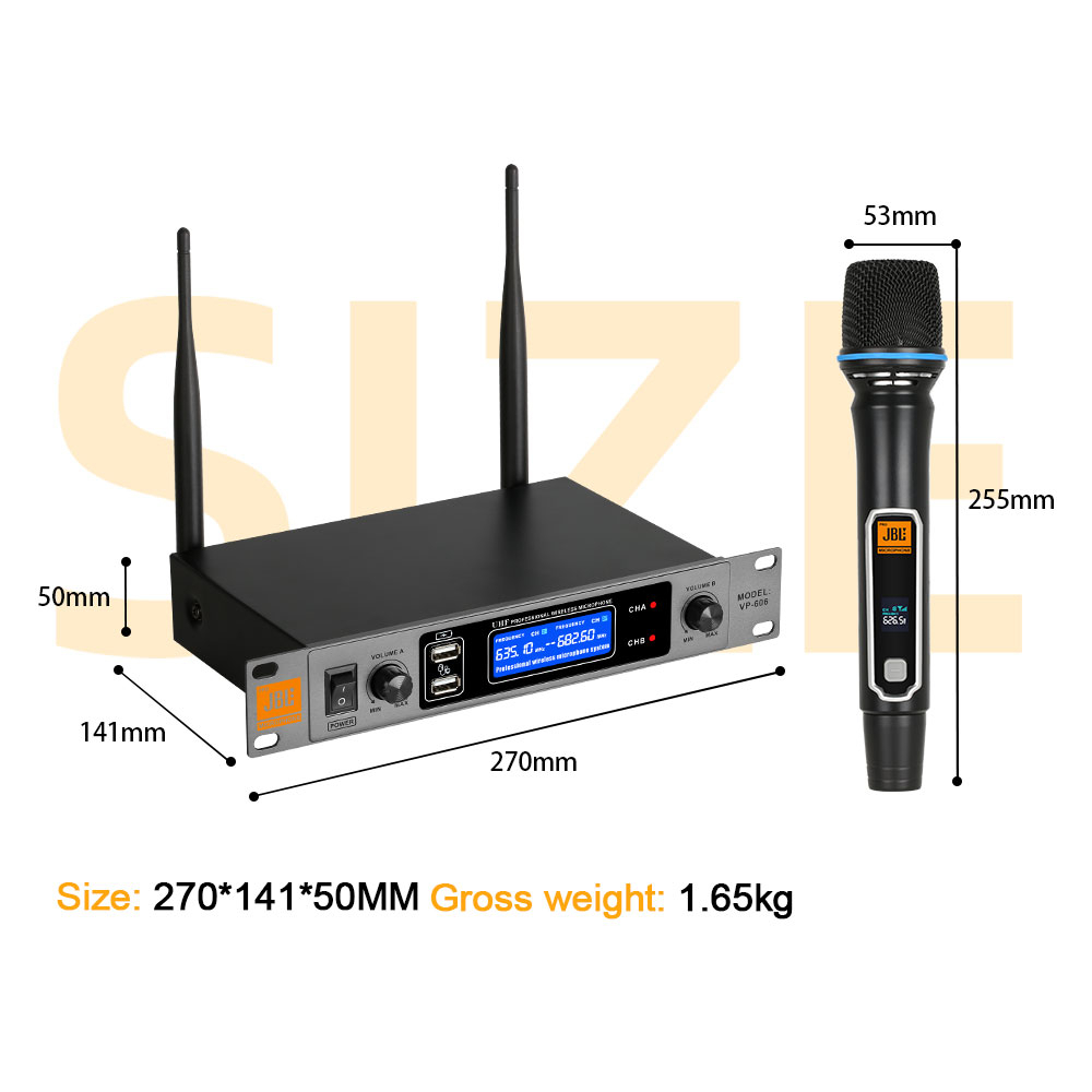 VP-606 Professional 2-channel Wireless Microphone UHF Receiver dengan port USB dengan MIC nirkabel asli yang dapat diisi ulang