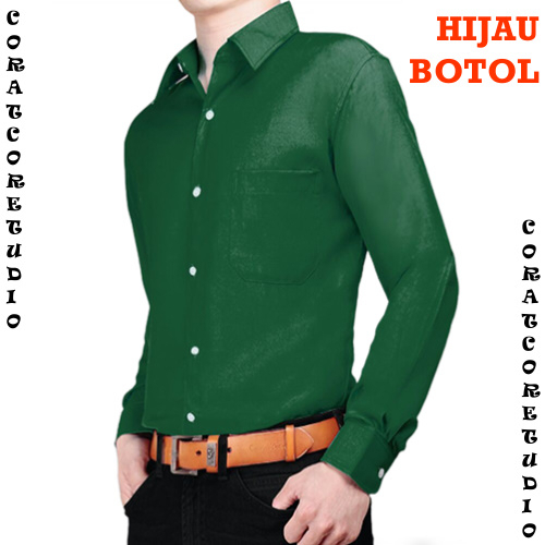 CORATCORETUDIO Hem Cowok Kemeja Pria Tebal Jumbo BigSize Panjang Polos Drill Twist Kantong Saku HIJA