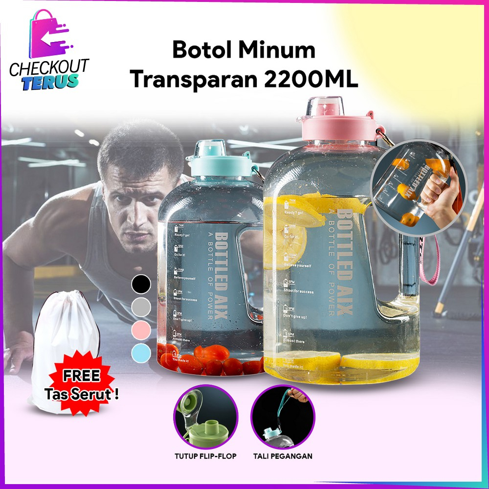 CT C470 Tempat Botol Minum Olahraga Ukuran Besar 2200ML BPA FREE Botol Minum Transparan Tumblr Botol Gym Bottle