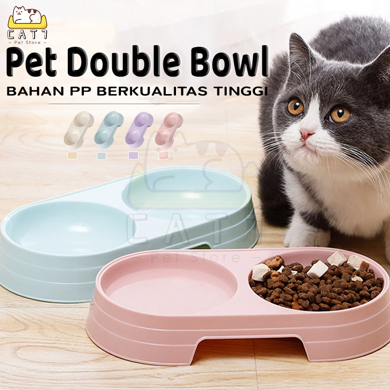 Tempat Makan Kucing Mangkuk Ganda 2 in 1 Kucing Anjing Anti Licin Anti Semut Mangkuk Makan Bulat Tempat Makan Double Bowl Hewan Peliharaan