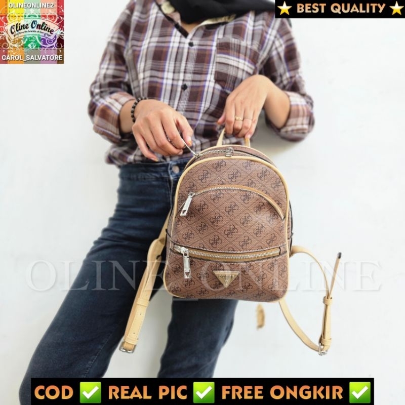 (WODB) tas ransel manhattan wanita backpack size besar large medium jumbo mommy diaper bag fashion logo 4g brown coffee black punggung bp girl carry all gb