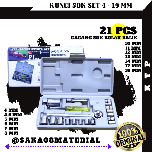 Jual Kunci Sok Set 21 Pcs Ukuran 4mm - 19 mm KTP Original Murah Terbaru / Promo Kunci Shok Set / Kun