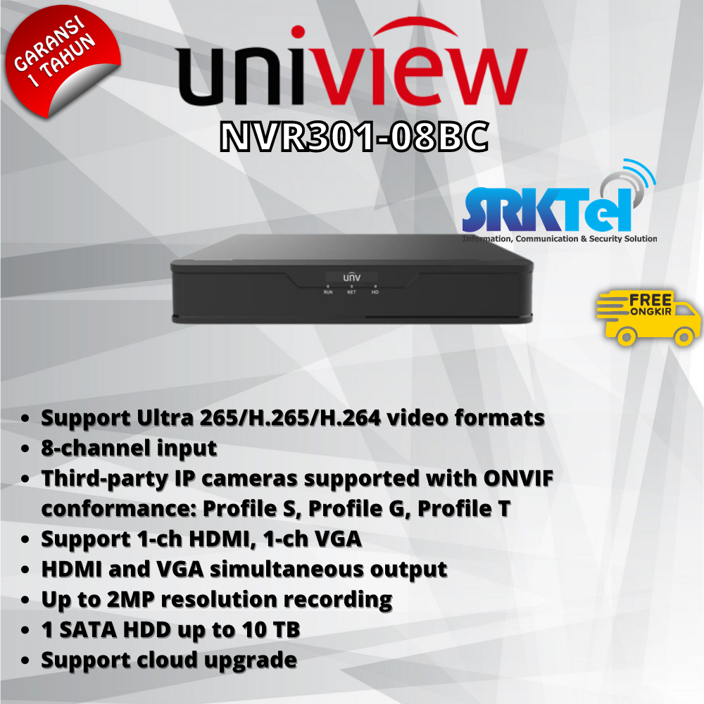 Uniview NVR301-08BC NVR 8Ch Support Up to 8MP