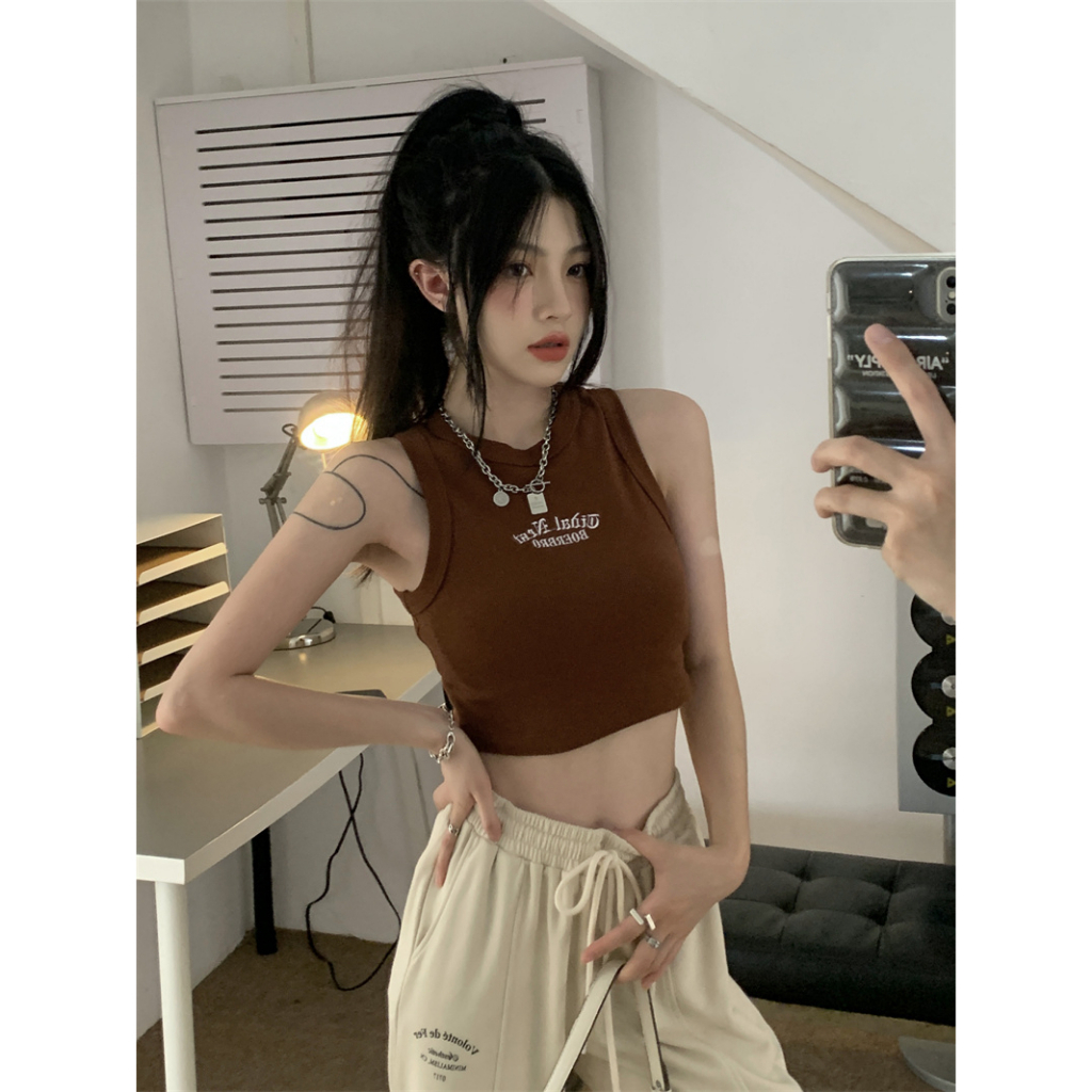 Korean Style Tanktop Crop Wanita Import Vintage kekinian Tank Atasan Wanita