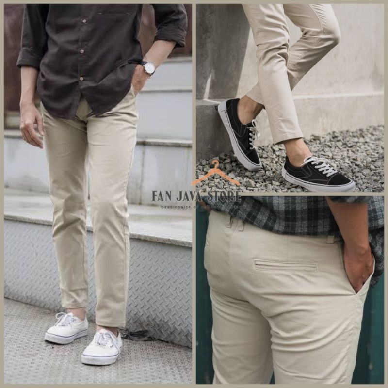 Chino Panjang Cream slim Fit Melar 28-38 Premium Original