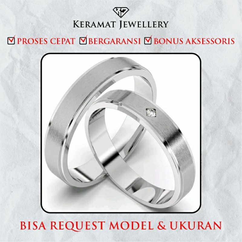 Cincin Kawin Couple Perak & Emas Putih - Bebas Request Model Cincin Custom By Keramat Jewellery - Fr
