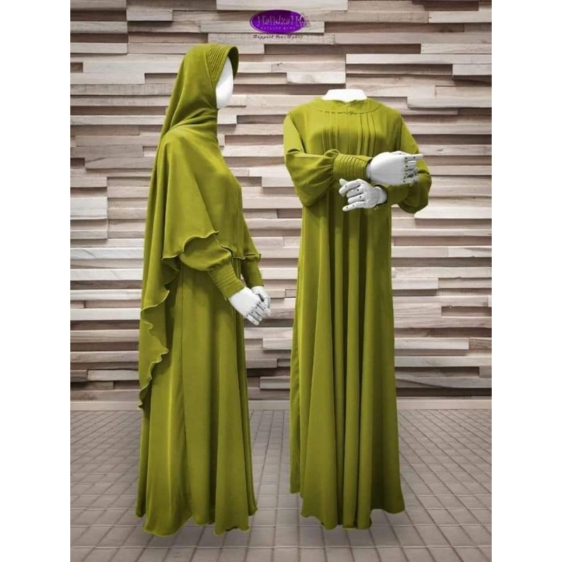 gamis set RH naznikout warna olive preloved