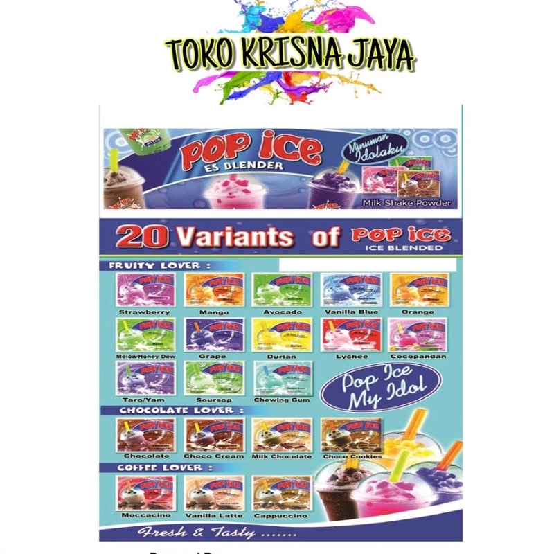 

POP ICE ES BLENDER MILK SHAKE POWDER ALL VARIANT KEMASAN RENCENG 10PCS X 25GRAM