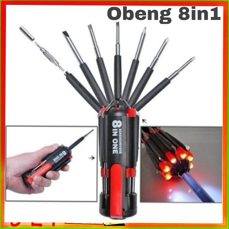 OBENG 8 IN 1 MULTIFUNGSI PLUS LAMPU LED