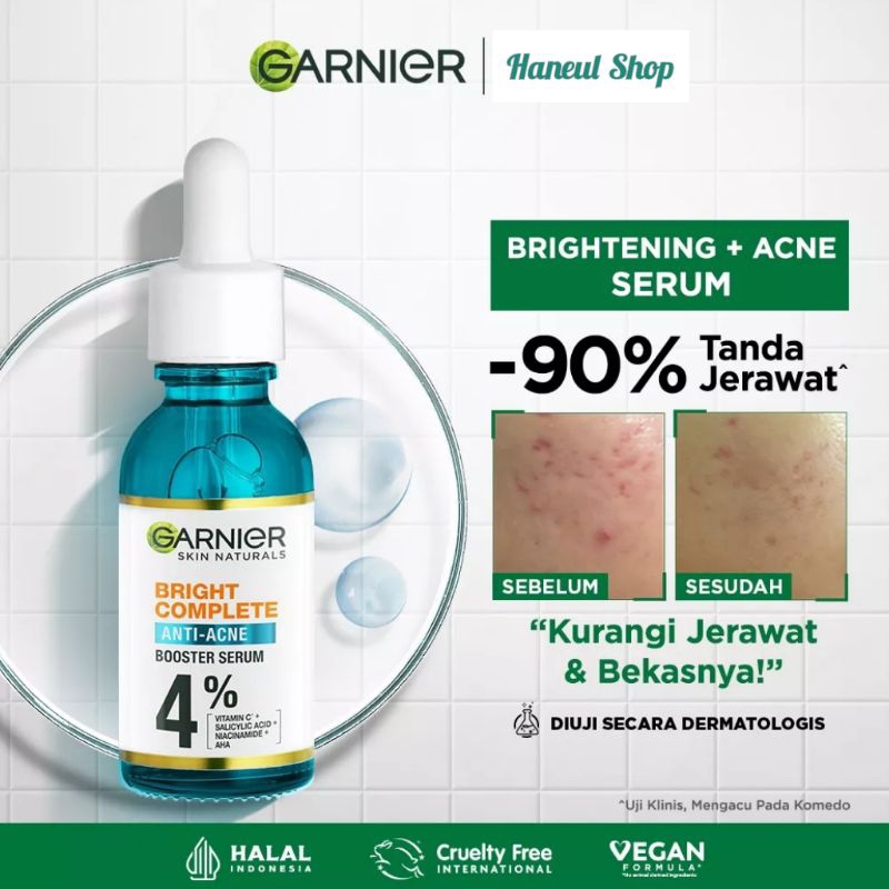 Garnier Bright Complete Anti Acne Serum 30ml - Skincare Wajah Jerawat Treatment Flek Hitam Semua Bekas Jerawat