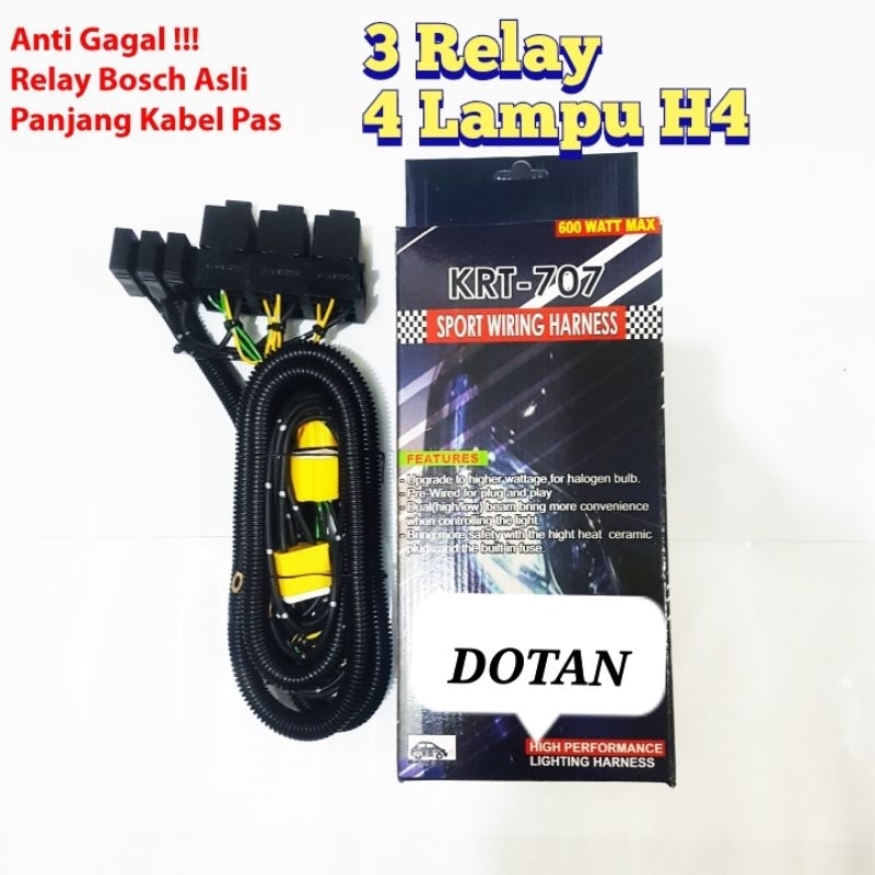 KABEL SET 3 RELAY RILEY 4 LAMPU H4 MOBIL BOSCH