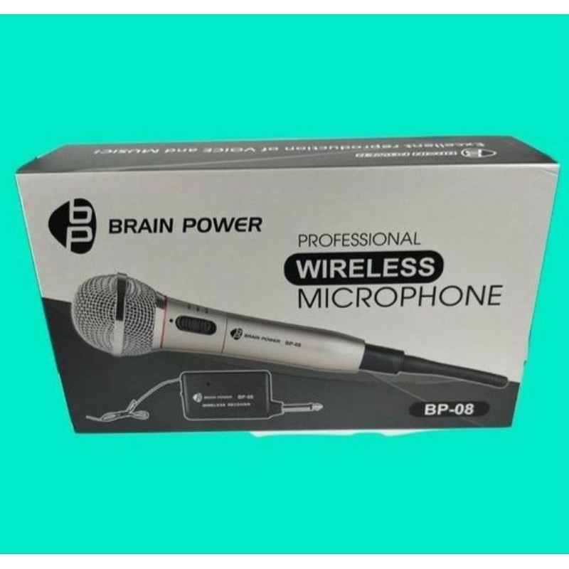 Microphone 2 In 1 Mic Profesional Brain Power BP08 Mic Wireless dan Kabel  Mikrofon Portable