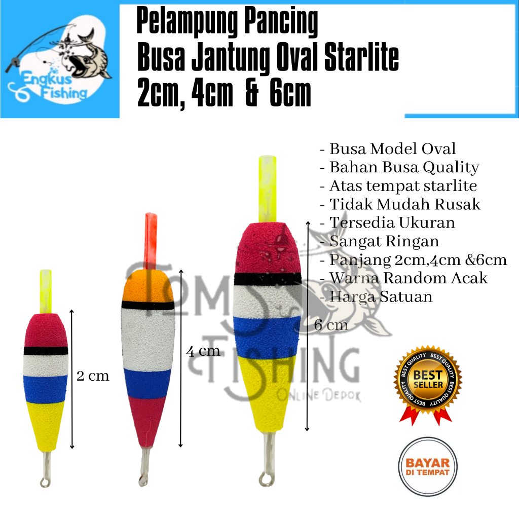 Pelampung Pancing Starlite Busa Spoon Jantung Oval (2cm,4cm &amp; 6cm) Satuan Murah - Engkus Fishing