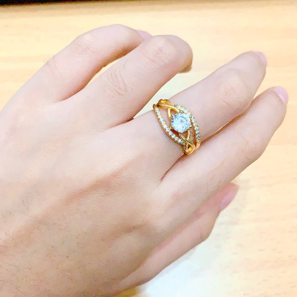 JT - Gaya Korea Sederhana Cincin Baja Titanium Emas Kristal Berlian Perhiasan Wanita Rings