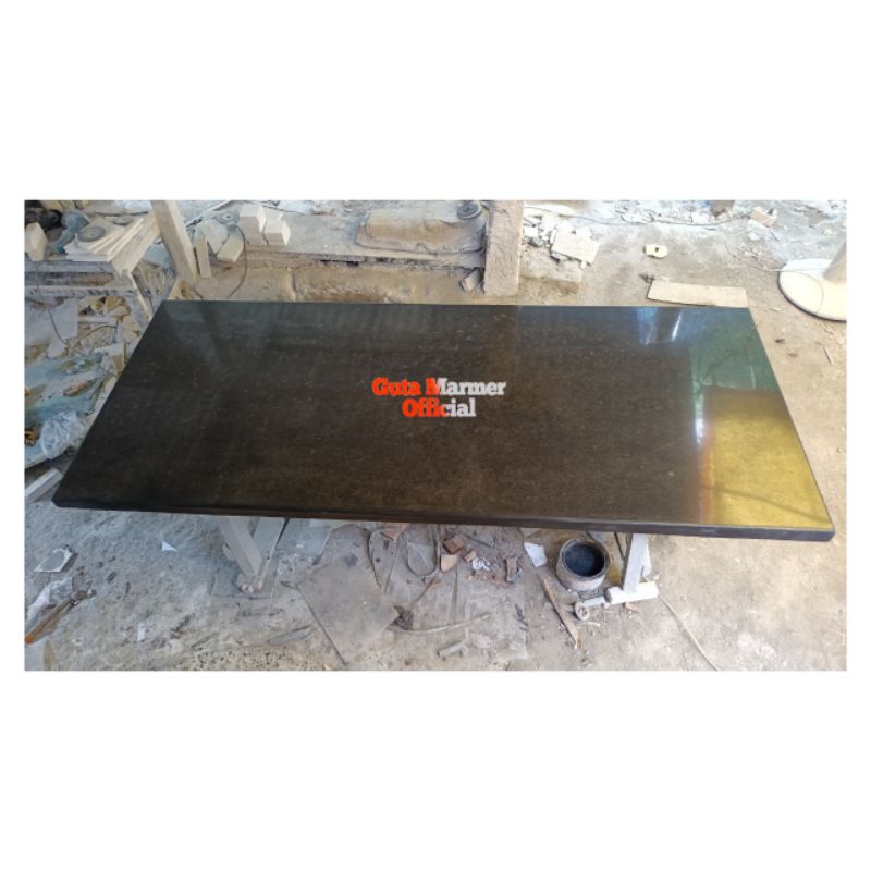 Daun Meja ( Top Table ) Batu Granit Hitam Glosy Mengkilat Rapi Ukuran 180x80x4Cm