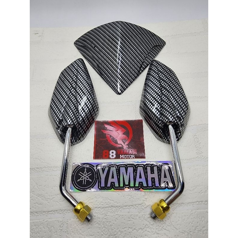 Paket Visor Mio Soul Karbon + Spion Yamaha Jupiter Karbon Tanggung Gagang Chrome Dan Stiker Hologram Yamaha