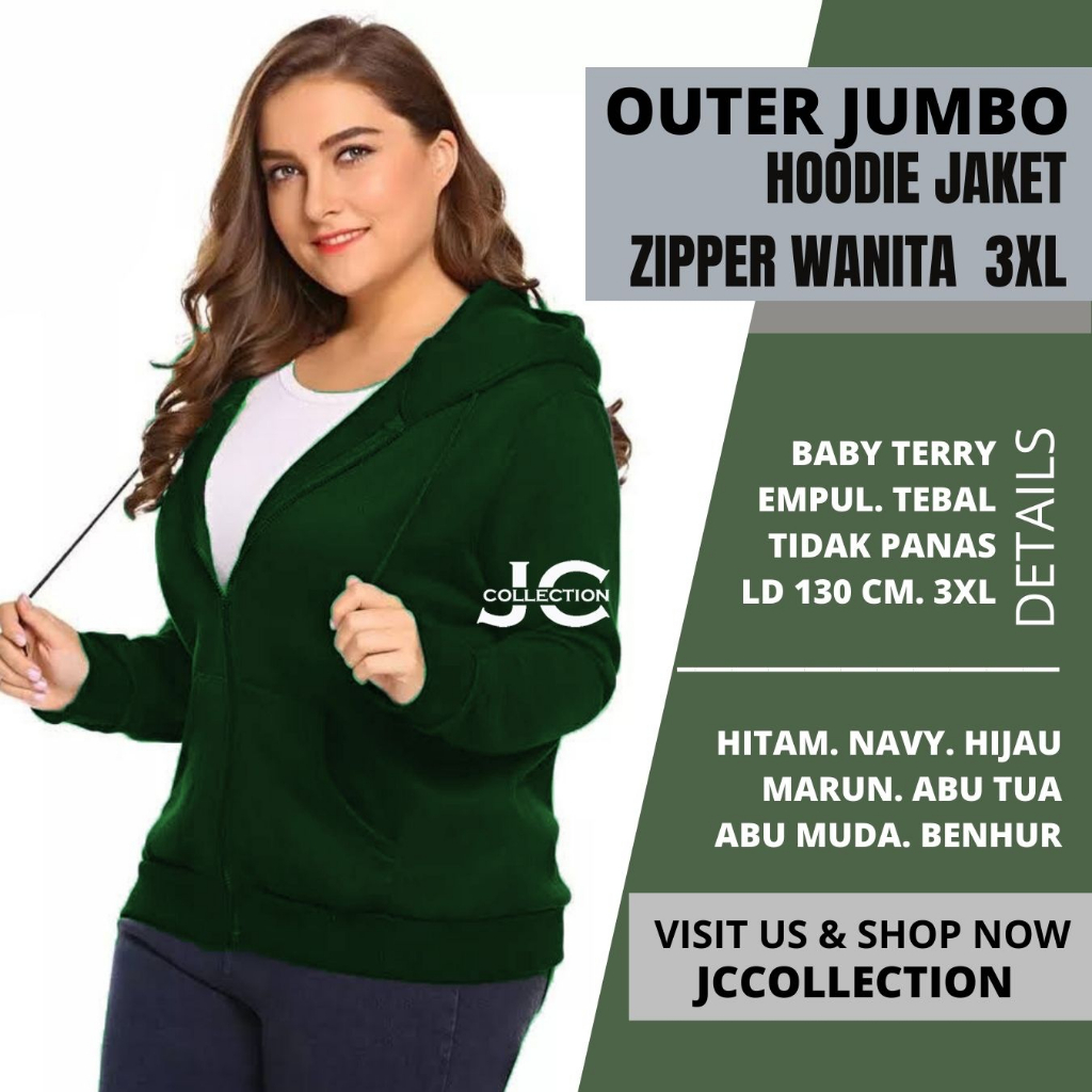 Jaket Jumbo Wanita Hoodie Resleting Julia Big Size 3XL - JCCollections