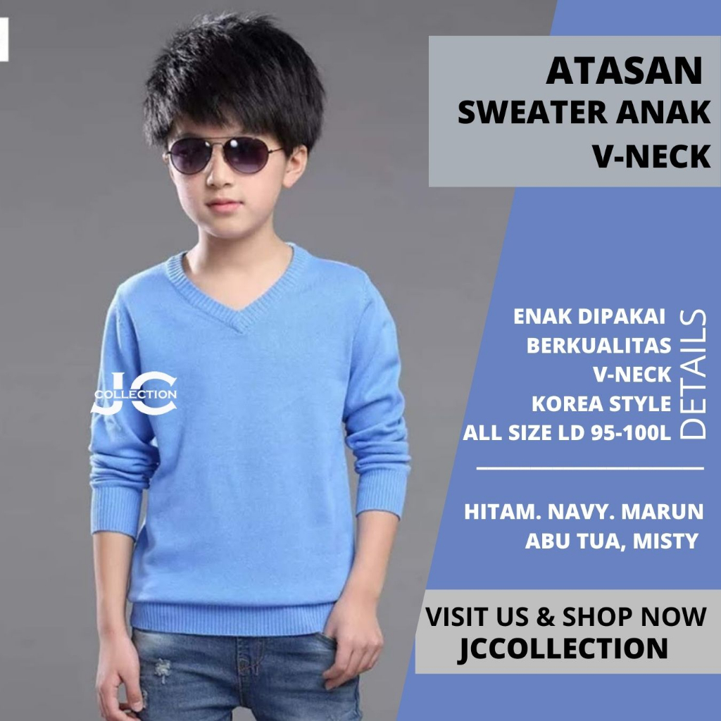 Sweater Anak Cowok Pria Rajut Polos JCCollections / Outer Anak Rajut Korea Style