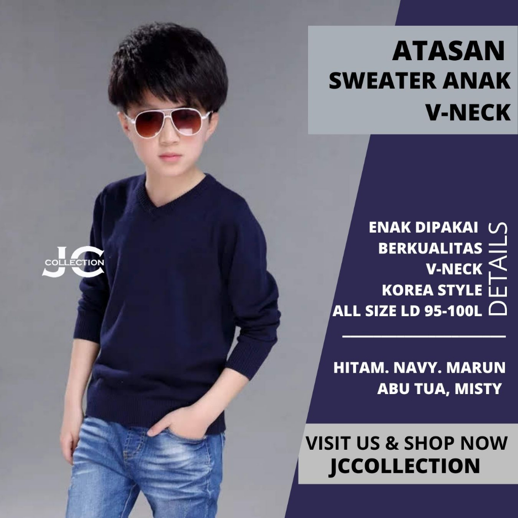 Sweater Anak Cowok Pria Rajut Polos JCCollections / Outer Anak Rajut Korea Style