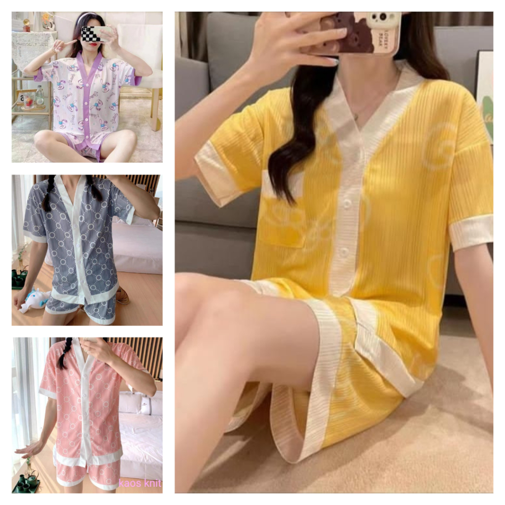 RM023 Setelan HP Import Manis Baju Tidur Wanita Dewasa Sexy Terbaru bahan Kaos Full Kancing