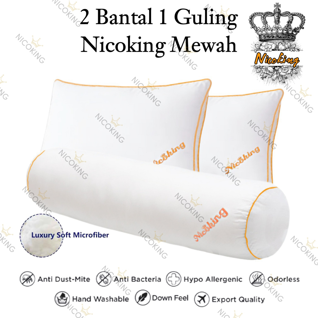 2 Bantal 1 Guling Nicoking Mewah Bantal Guling Tidur Kepala Premium Hotel Bintang 5 Premium Exlusive Luxury Mewah Lembut Tebal Terbaik