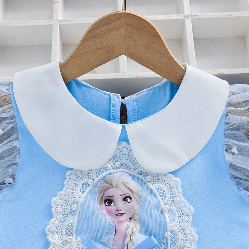 [Hot Sale] 2023 Musim Panas Gadis Putri Beku Gaun Lengan Pendek Anak-anak Frozen Tulle Elsa Gaun Pesta untuk Anak-anak 1-8 Tahun