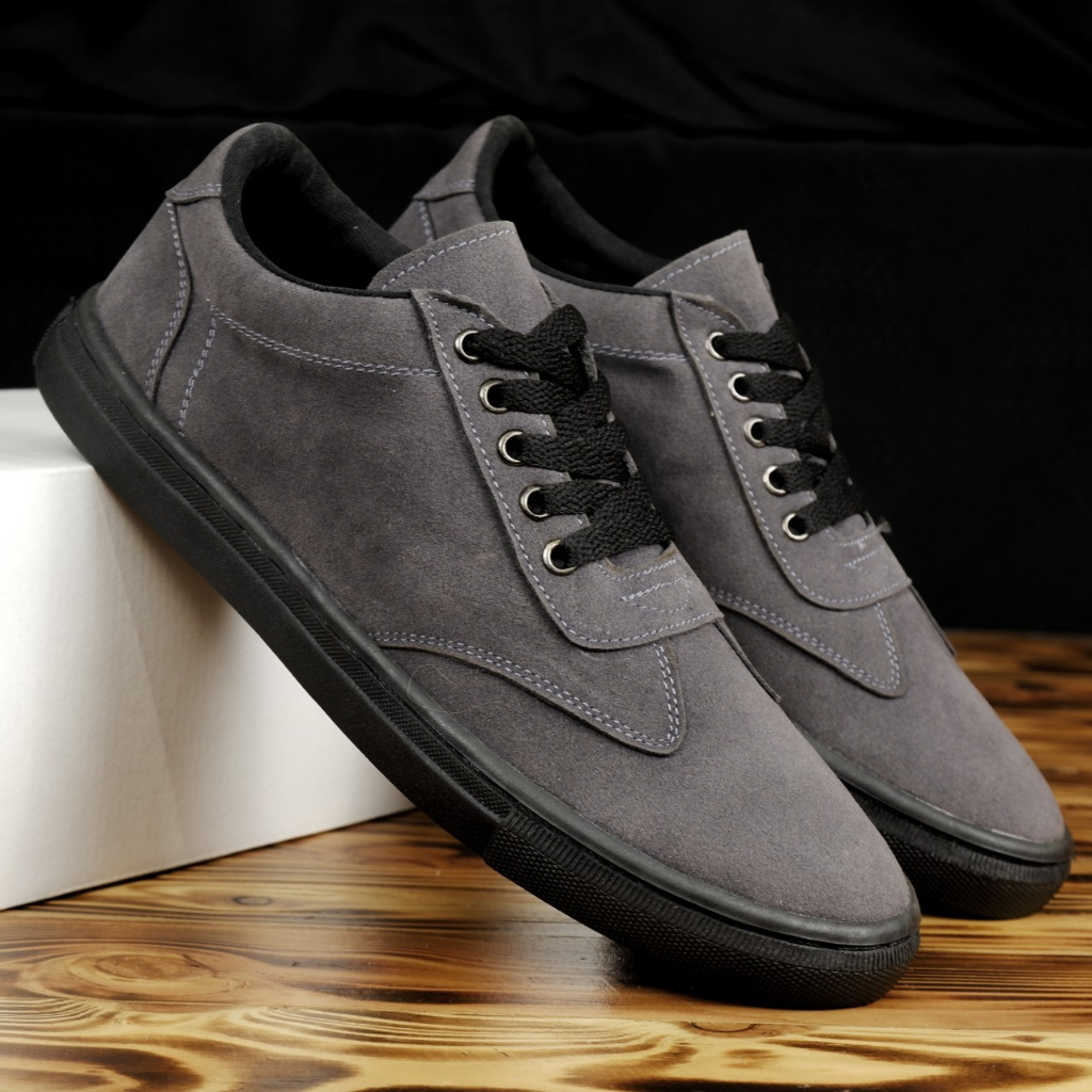 Sepatu Casual Sekolah Kuliah Pria Original Handmade Sneakers Kasual Kets Suede Grey Peny Lovers Kerj