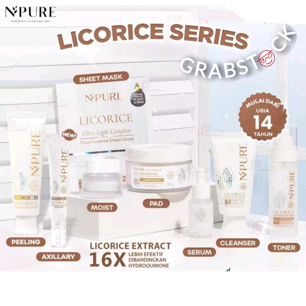 NPURE Licorice Cica Centella Asiatica Noni Probiotics Series Face Toner Serum Clear Pad Serum Day Night Beat the Sun Powder Cleanser N' Pure