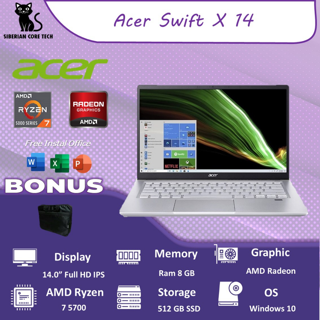 ACER SWIFT X 14 SFX14 GTX1650 4GB/ RYZEN 5 5500 8GB 512SSD W11 14.0FHD IPS