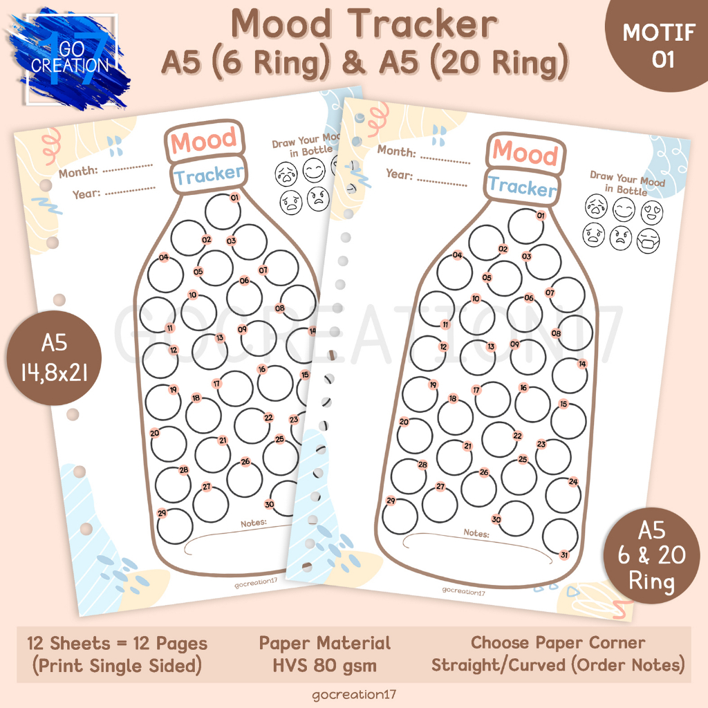 

Kertas Planner Isi Binder Mood Tracker Suasana Hati Motif Premium A5