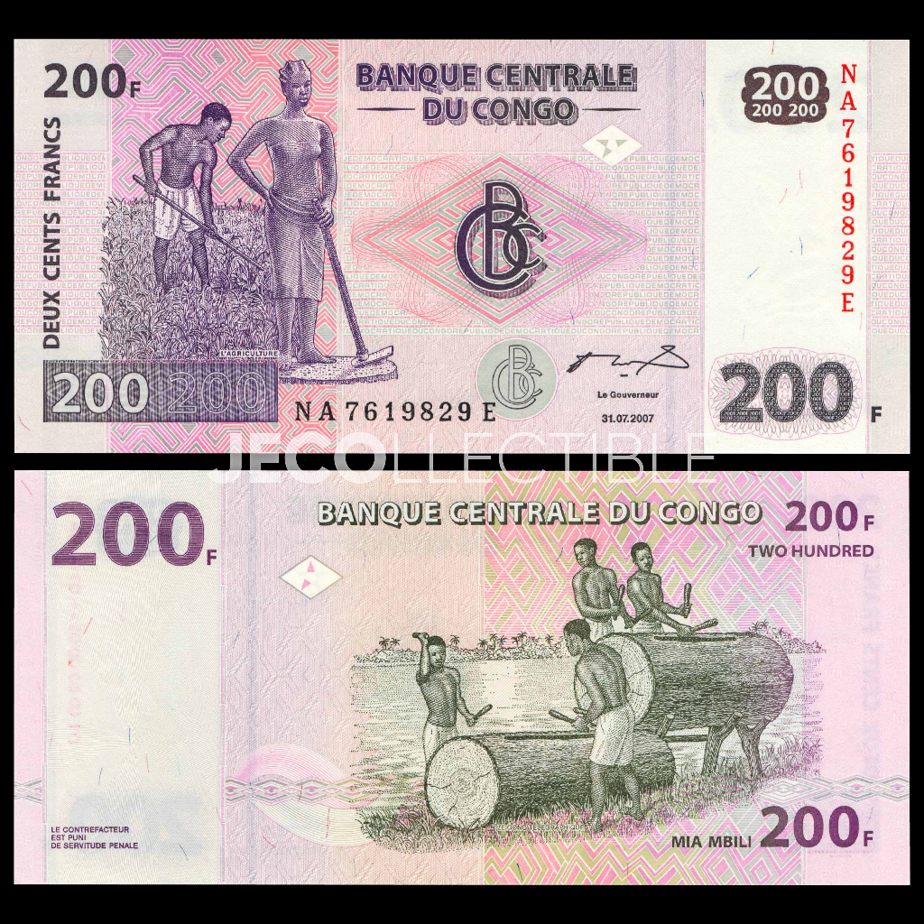 Kongo 200 Francs Uang Kertas Asing