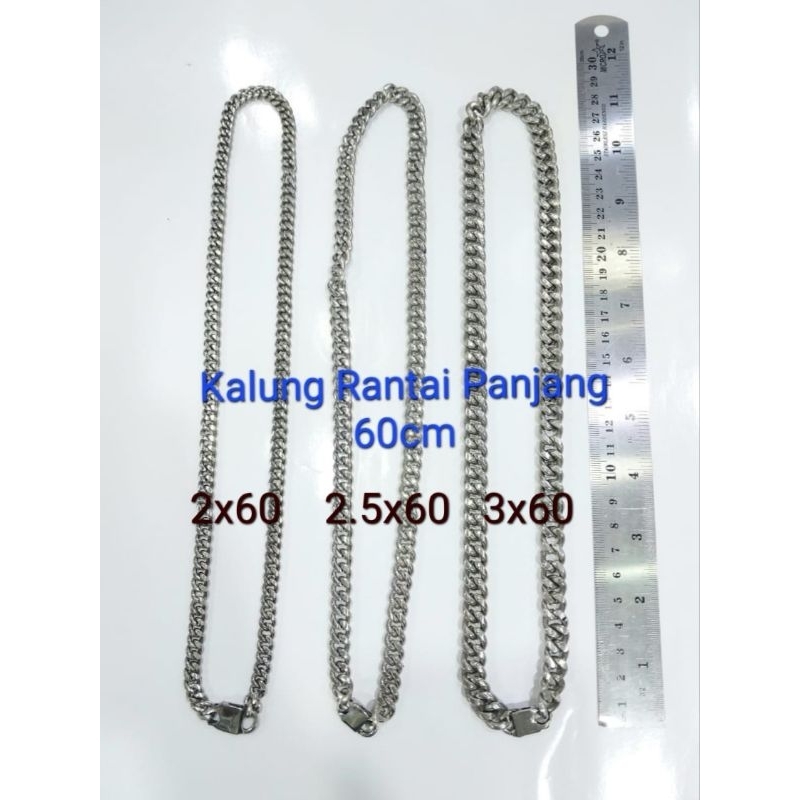 5buah Kalung Rantai Monel 60cm Baja Putih Kulakan Grosir